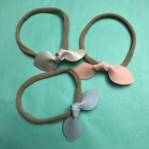 Set of 3  Rabbit Ears Faux Leather Bow–Stretch Headbands for Baby Toddler Girls